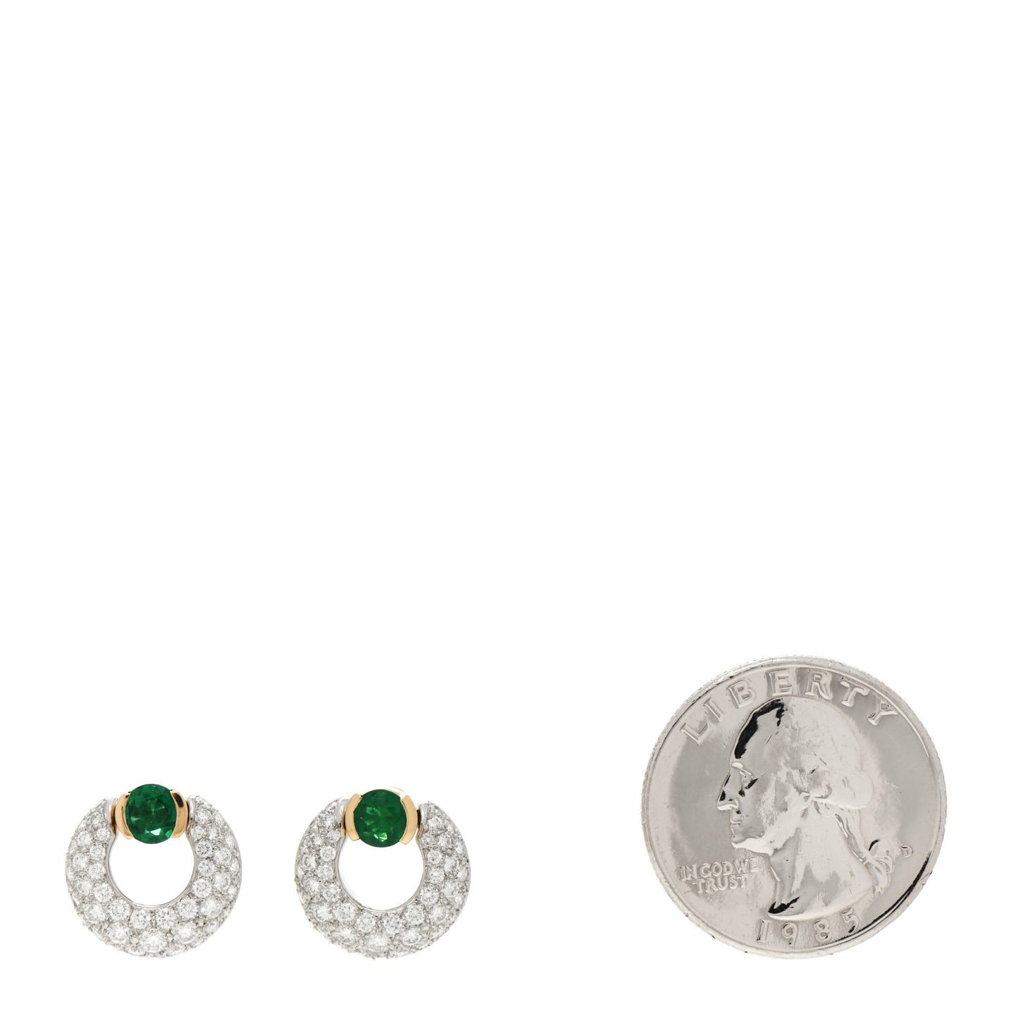 18K Yellow Gold Platinum Diamond Emerald Door Knocker Earrings