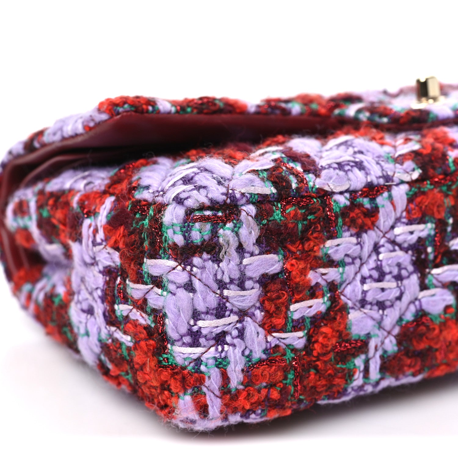 Chanel Tweed Quilted Medium Double Flap Red Purple Green 9 of 11
