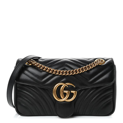 Gucci Calfskin Matelasse Small GG Marmont Shoulder Bag Black 1 of 4