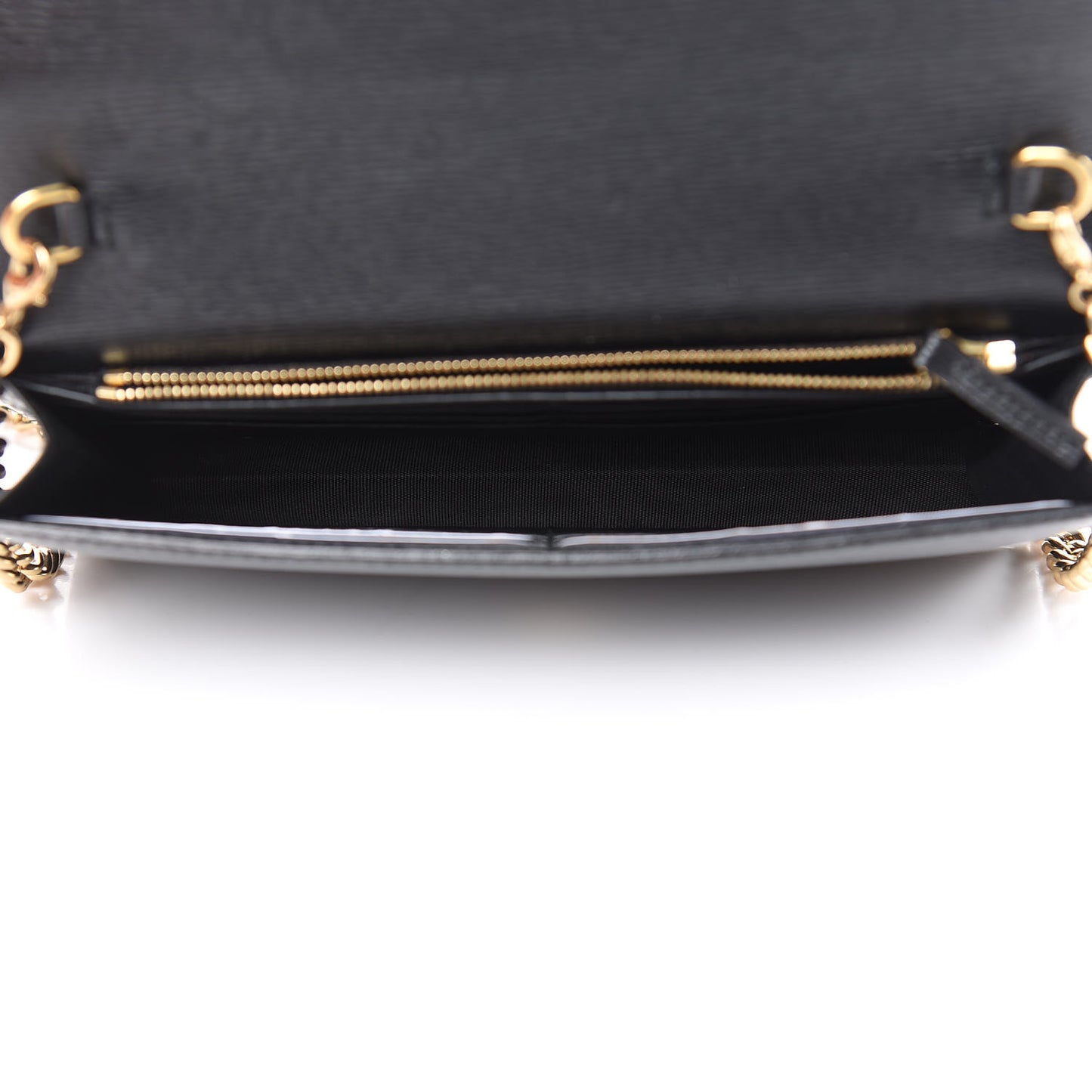 Textured Calfskin Icon Chain Wallet Black