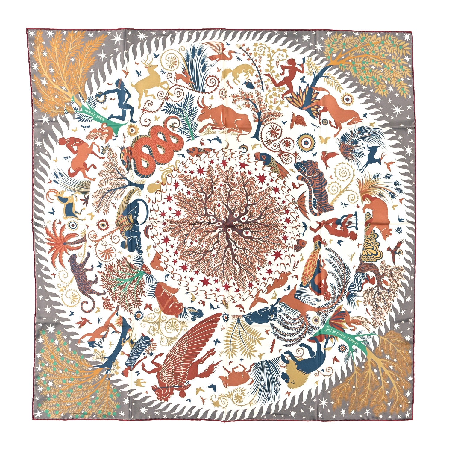 Hermes Silk Sous Le Charme d'Orphee Double Face Scarf 90 Etoupe White Beige Dore 1 of 4