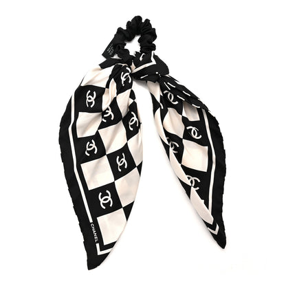 Chanel Silk CC Scrunchie and Scarf Hair Tie Set White Black 2 of 5