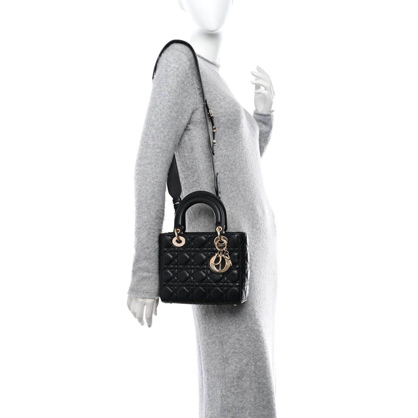 CHRISTIAN DIOR Lambskin Cannage Small My ABCDior Lady Dior Black