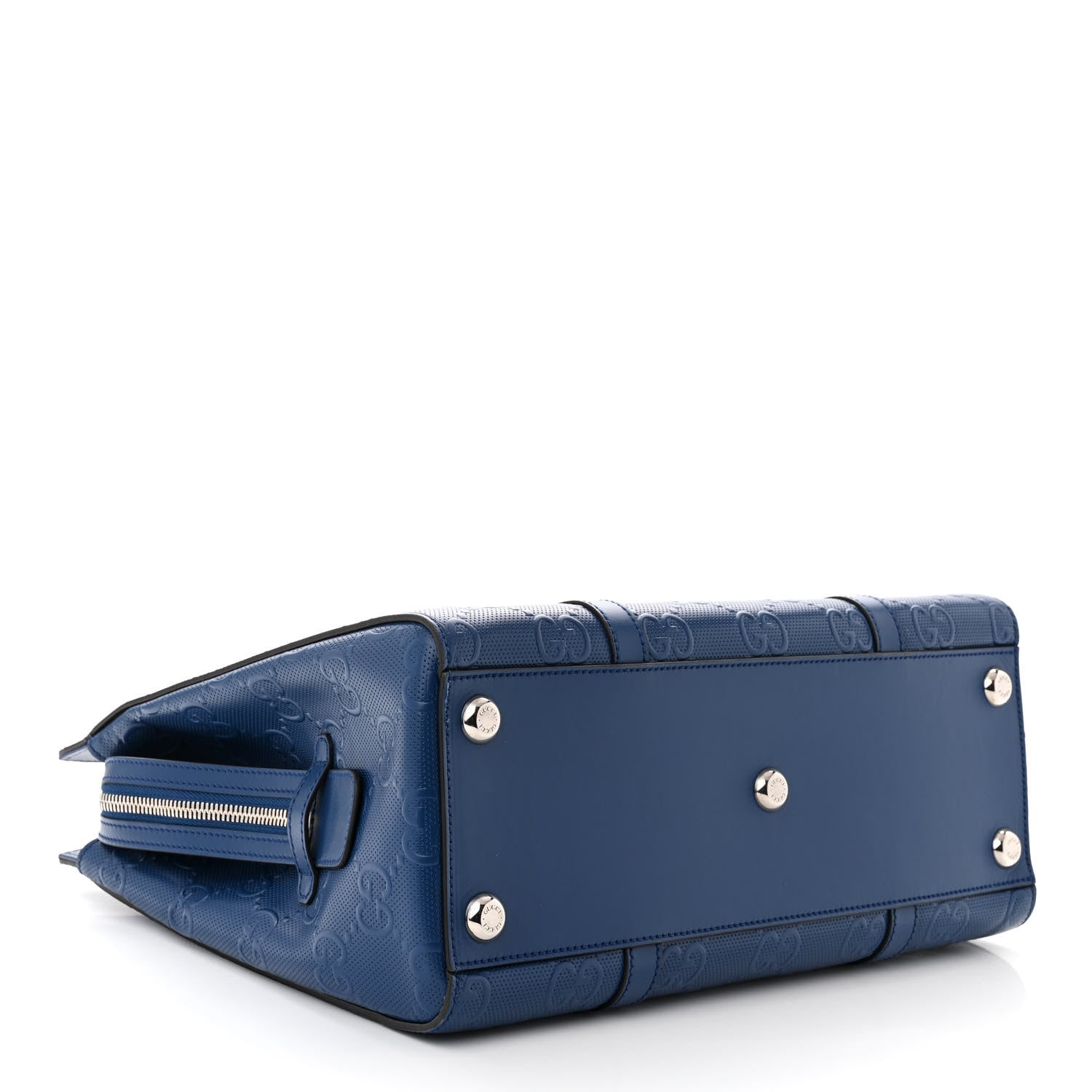 Gucci Calfskin GG Tennis Embossed Tote Bag Intense Metal Blue 4 of 11