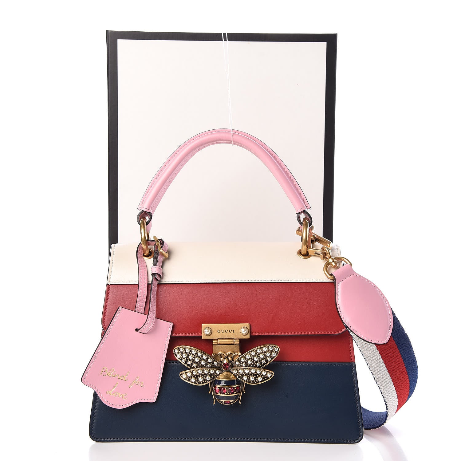 Gucci Calfskin Sylvie Web Small Queen Margaret Top Handle Bag Blue Agata Hibiscus Red Mystic White Sugar Pink 10 of 10