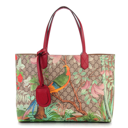 Gucci GG Supreme Monogram Tian Medium Shopping Tote Beige Multicolor Red 1 of 7