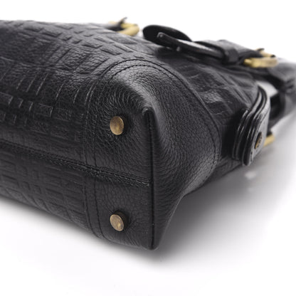 Burberry Signature Grain Calfskin Check Embossed Top Handle Bag Black 8 of 9