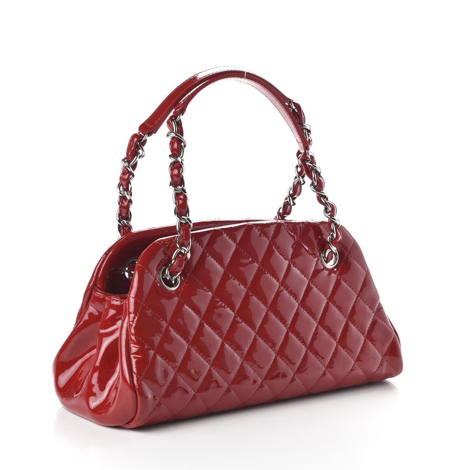 Chanel Patent Quilted Small Just Mademoiselle Bowling Bag Red 3 of 12