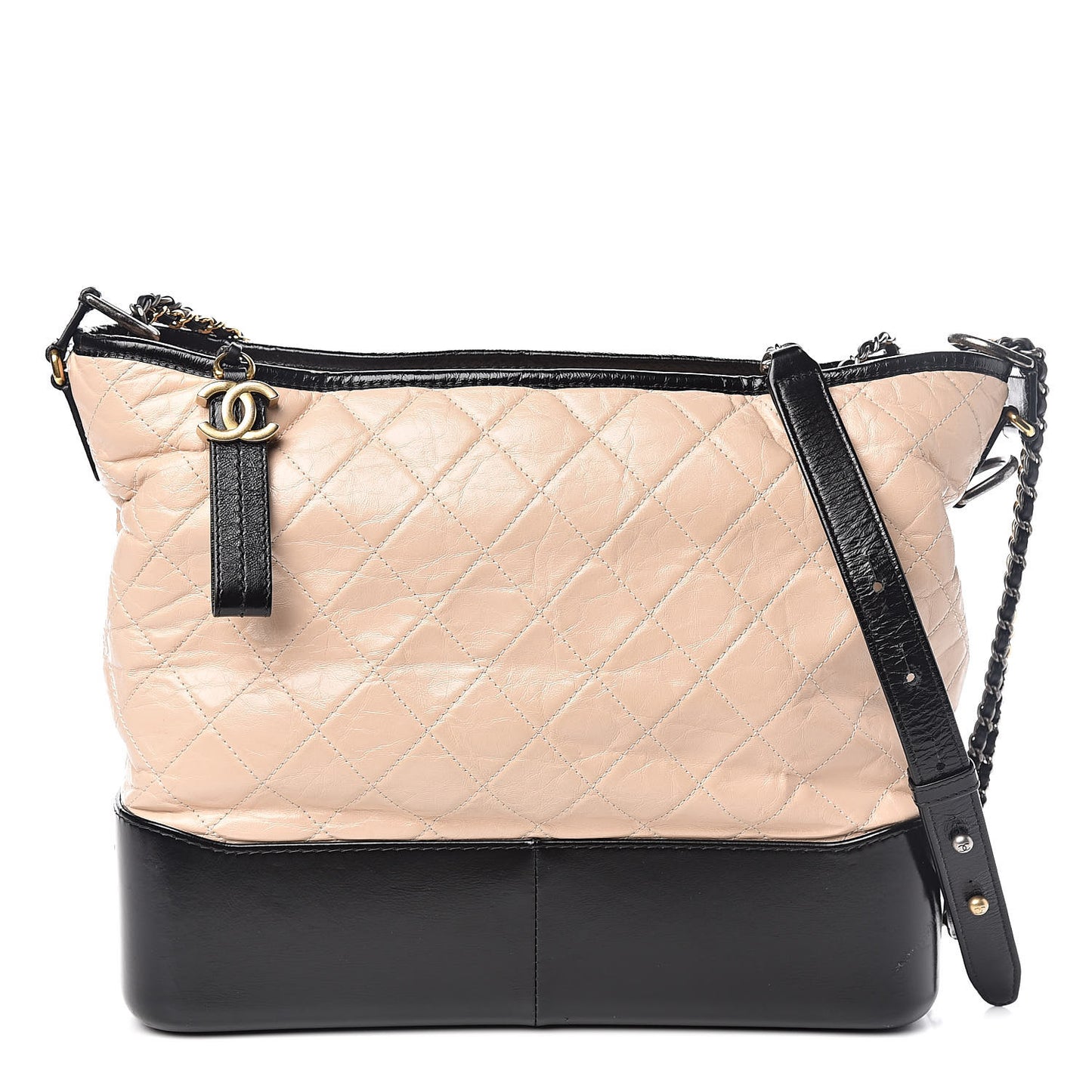 Aged Calfskin Quilted Large Gabrielle Hobo Beige Black