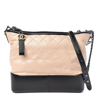 Chanel Aged Calfskin Quilted Large Gabrielle Hobo Beige Black 1 of 11