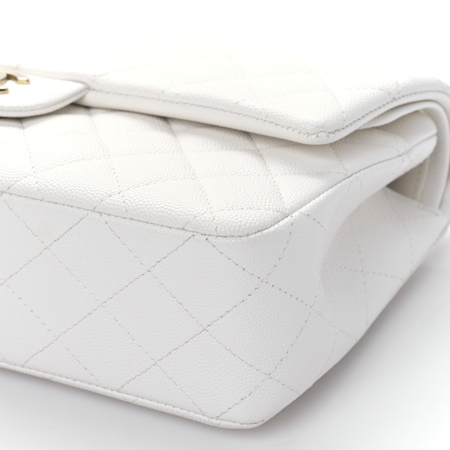 Caviar Quilted Medium Double Flap White