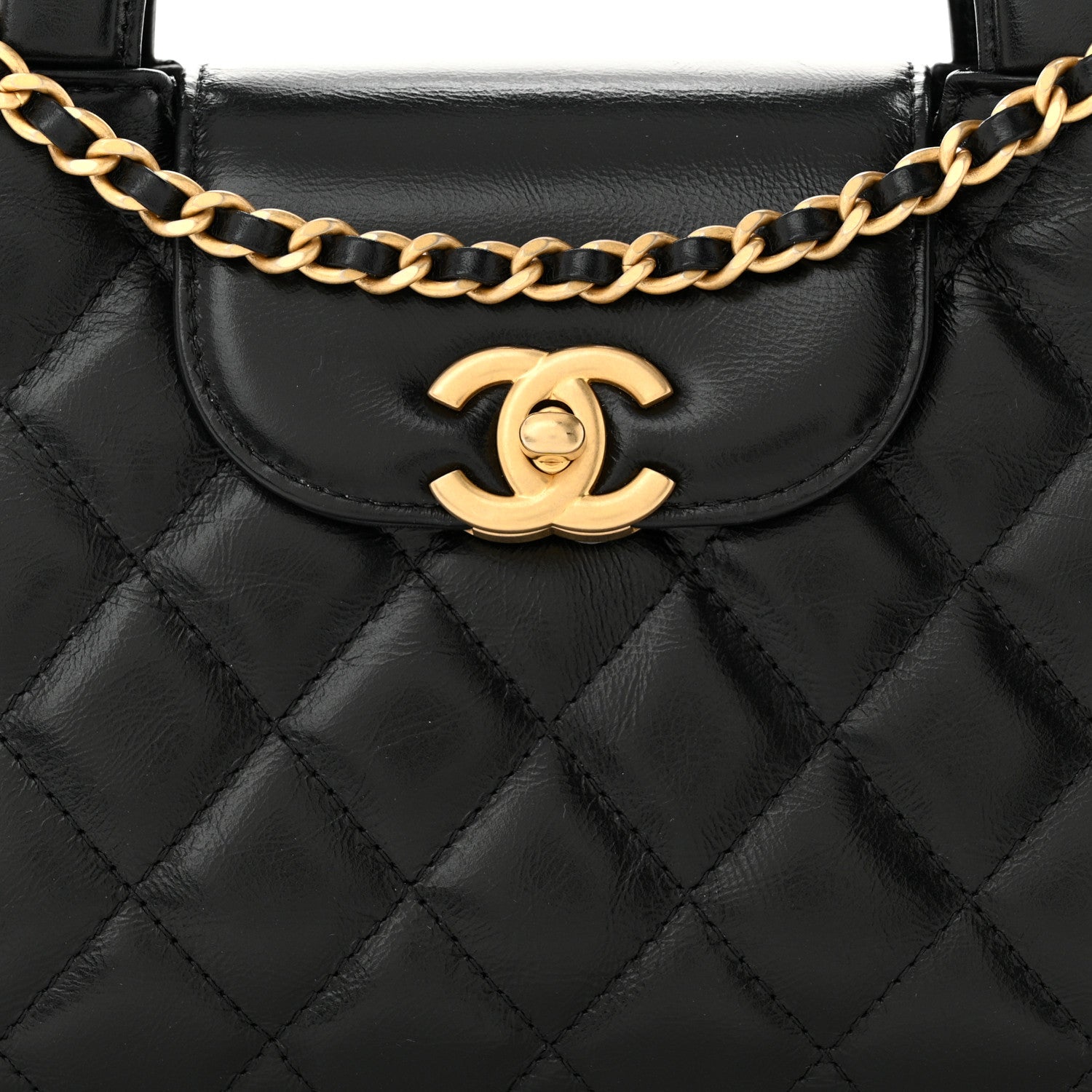 Chanel Shiny Aged Calfskin Quilted Nano Kelly Shopper Black 8 of 10
