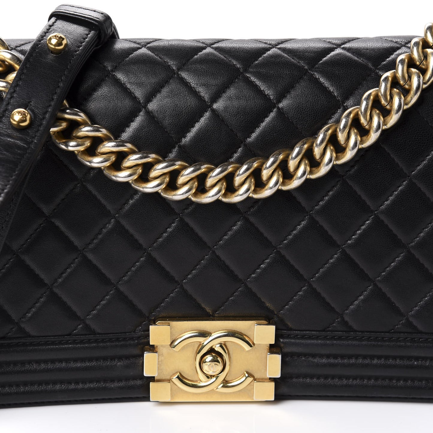 Lambskin Quilted Medium Boy Flap Black