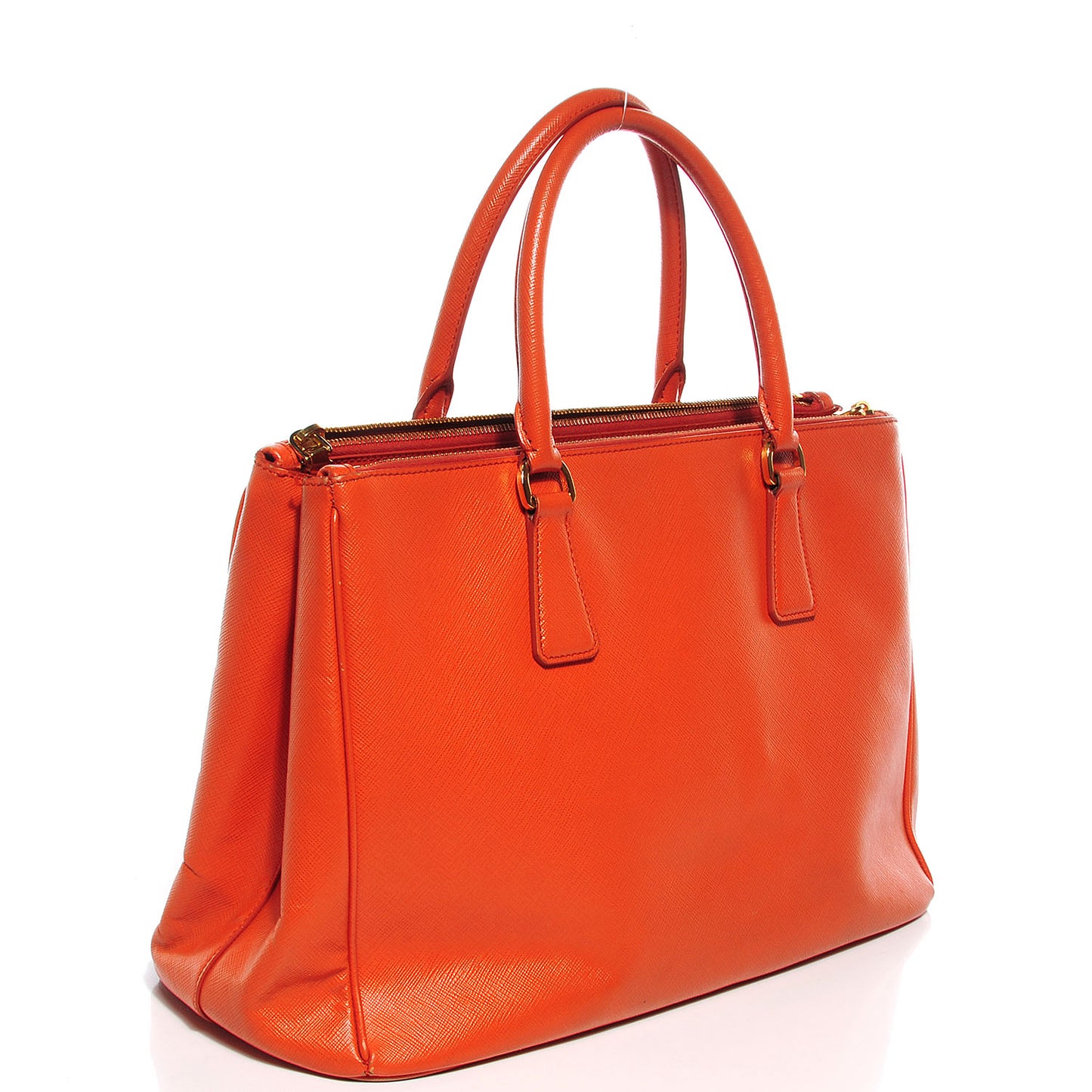 Saffiano Lux Medium Double Zip Tote Papaya