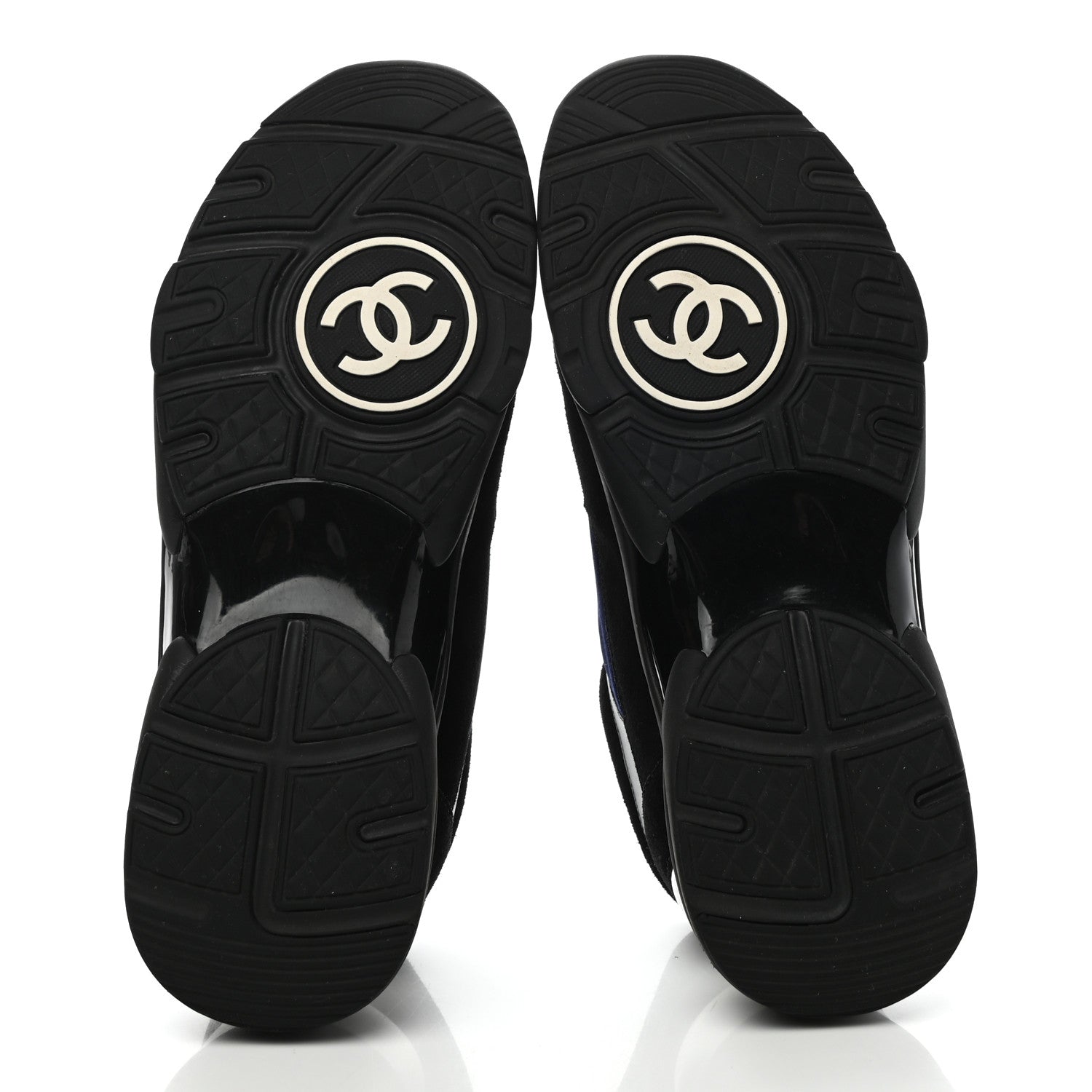 Chanel Suede Velvet Lambskin CC Sneakers 40 Black Blue Silver 5 of 9