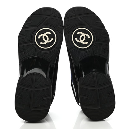 Chanel Suede Velvet Lambskin CC Sneakers 40 Black Blue Silver 5 of 9