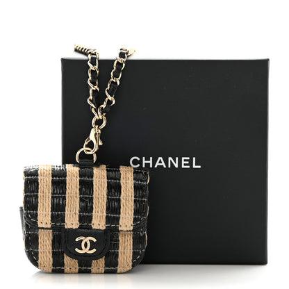 Chanel Raffia Jute Striped Airpods Pro Case Black Beige 11 of 11