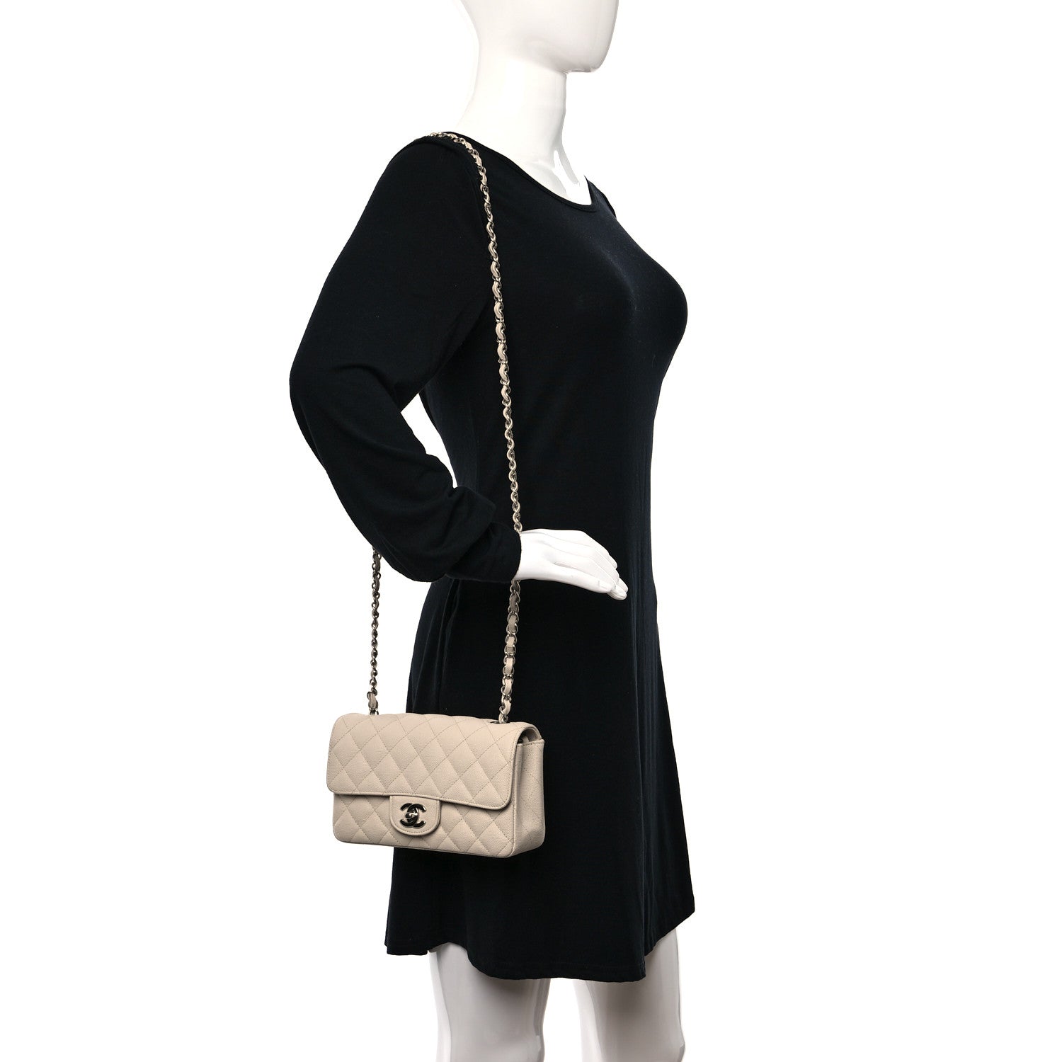 Chanel Caviar Quilted Mini Rectangular Flap Light Beige 2 of 12