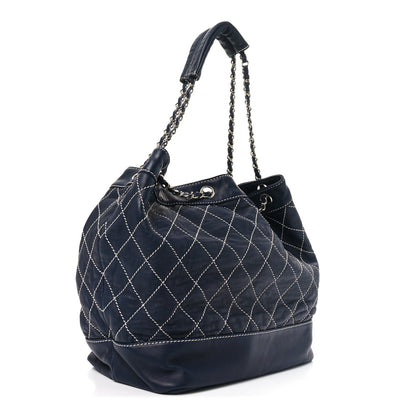 Chanel Calfskin Contrast Stitch Surpique Bucket Bag Navy 3 of 10