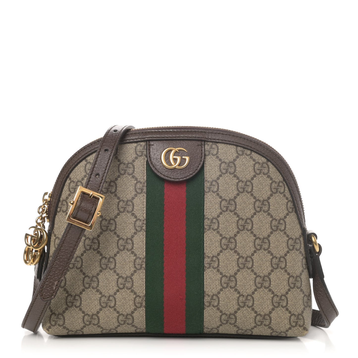 GG Supreme Monogram Textured Dollar Calfskin Web Small Ophidia Dome Shoulder Bag Beige Ebony New Acero