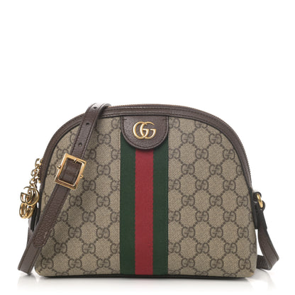 Gucci GG Supreme Monogram Textured Dollar Calfskin Web Small Ophidia Dome Shoulder Bag Beige Ebony New Acero 1 of 4