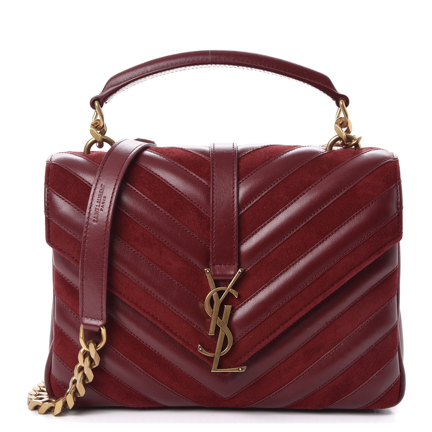 Saint Laurent Calfskin Suede Matelasse Chevron Medium Monogram College Bag Burgundy 1 of 8