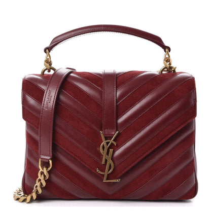 Saint Laurent Calfskin Suede Matelasse Chevron Medium Monogram College Bag Burgundy 1 of 8