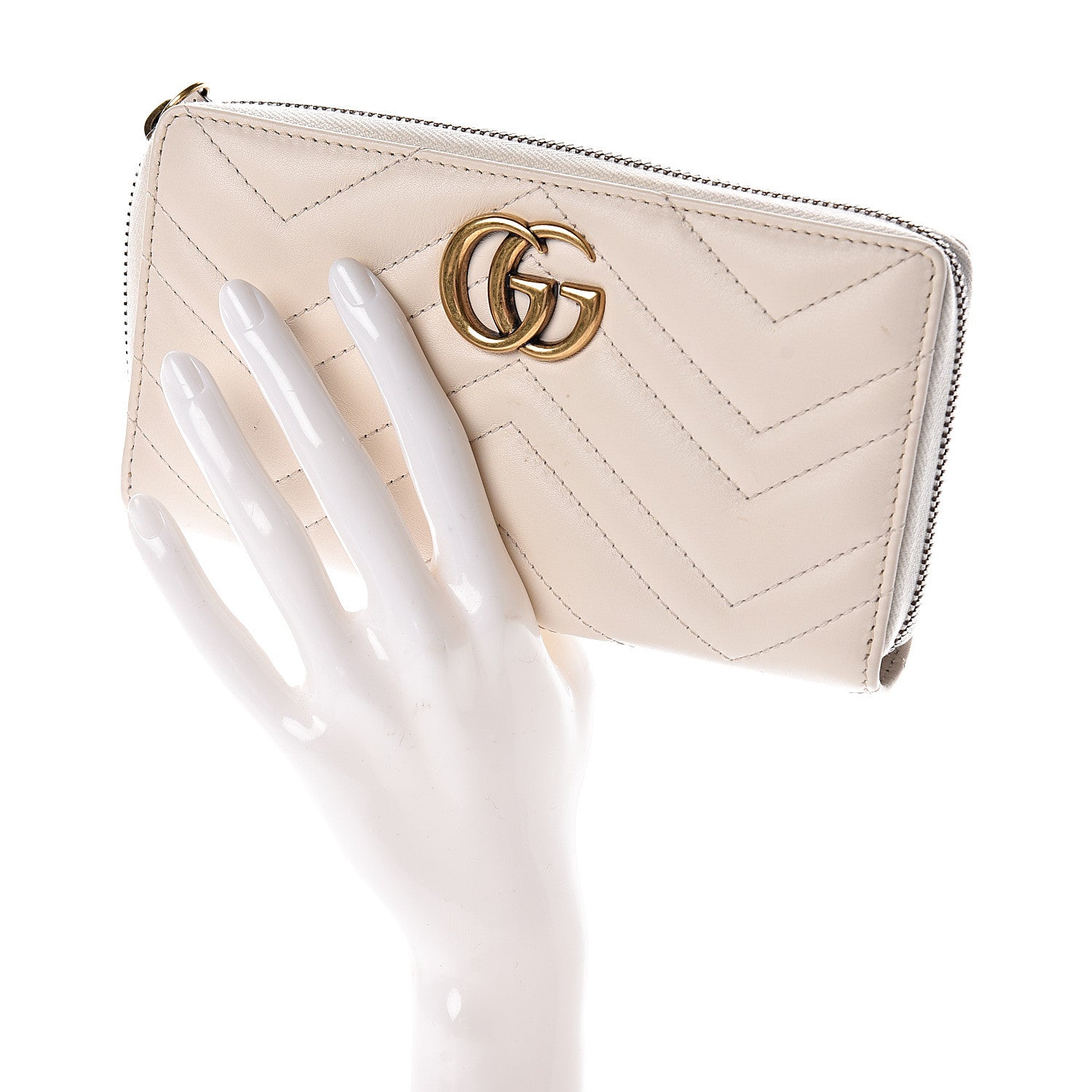 Gucci Calfskin Matelasse GG Marmont Zip Around Wallet White 2 of 7
