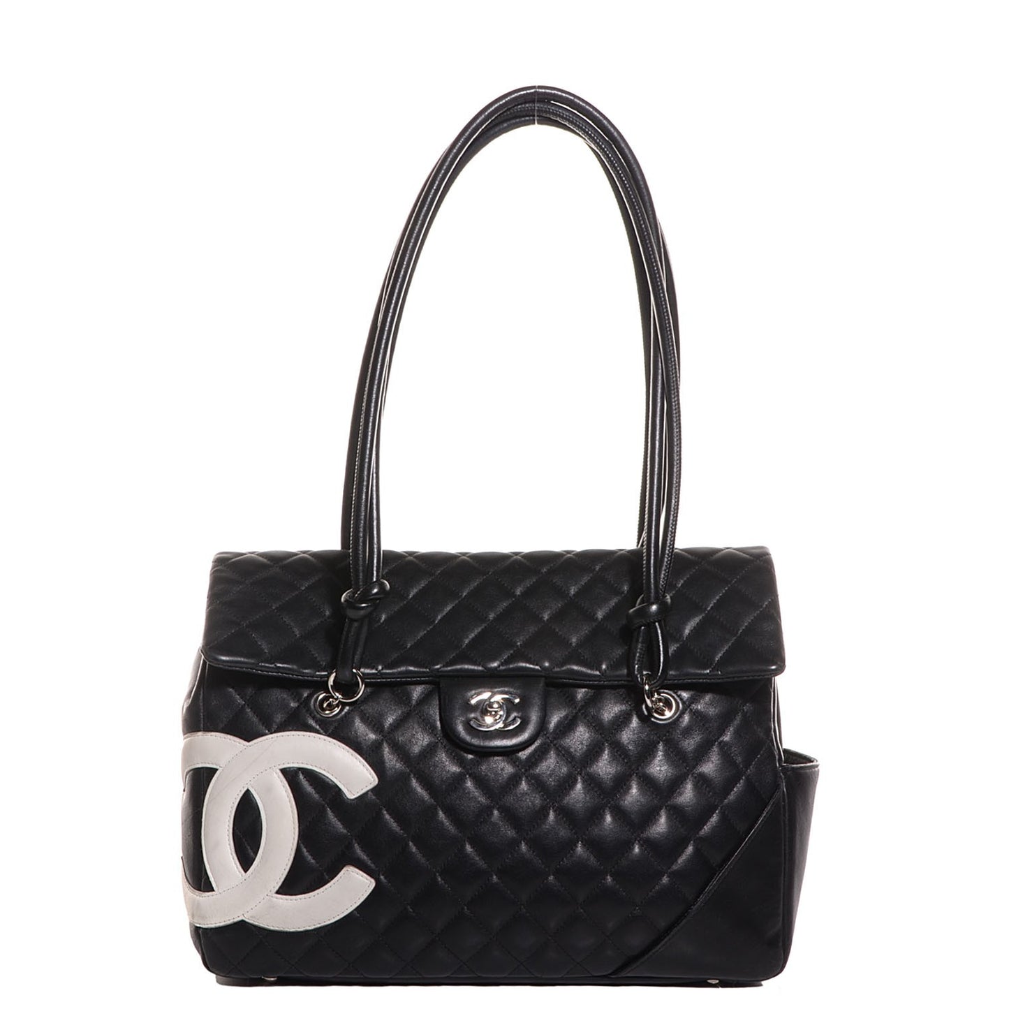 Calfskin Quilted Large Cambon Flap Black White