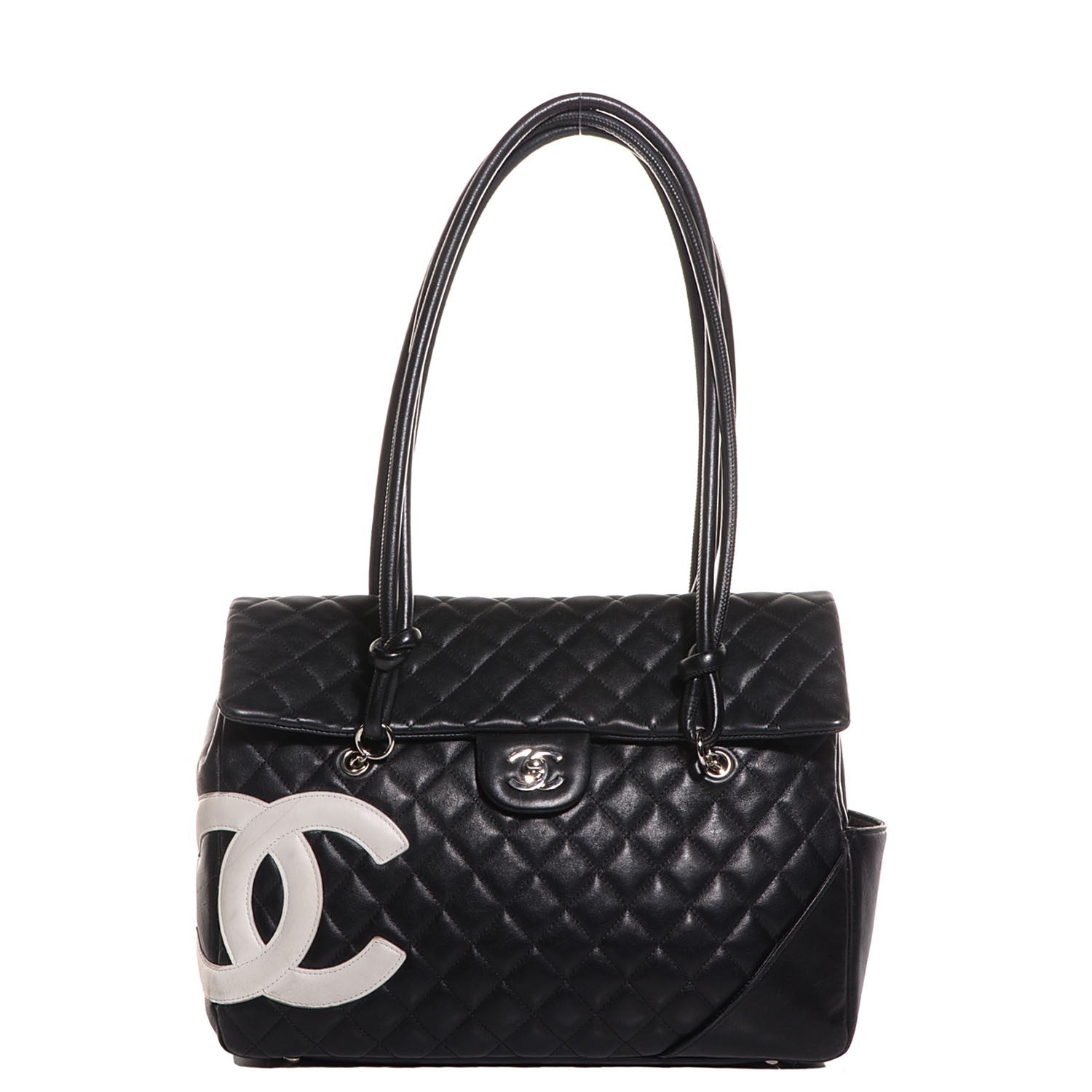 Chanel Calfskin Quilted Large Cambon Flap Black White 1 of 8