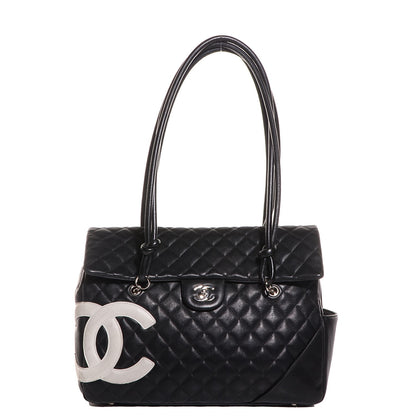 Chanel Calfskin Quilted Large Cambon Flap Black White 1 of 8