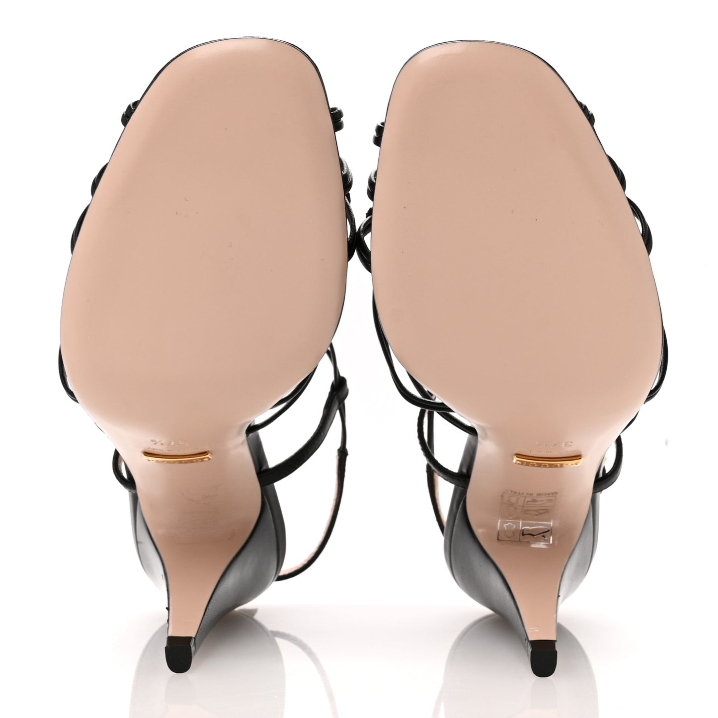 Calfskin Crystal GG Isa Ankle Strap Mid Heel Sandals 37.5 Black