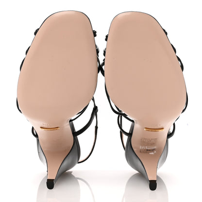 Gucci Calfskin Crystal GG Isa Ankle Strap Mid Heel Sandals 37.5 Black 6 of 9