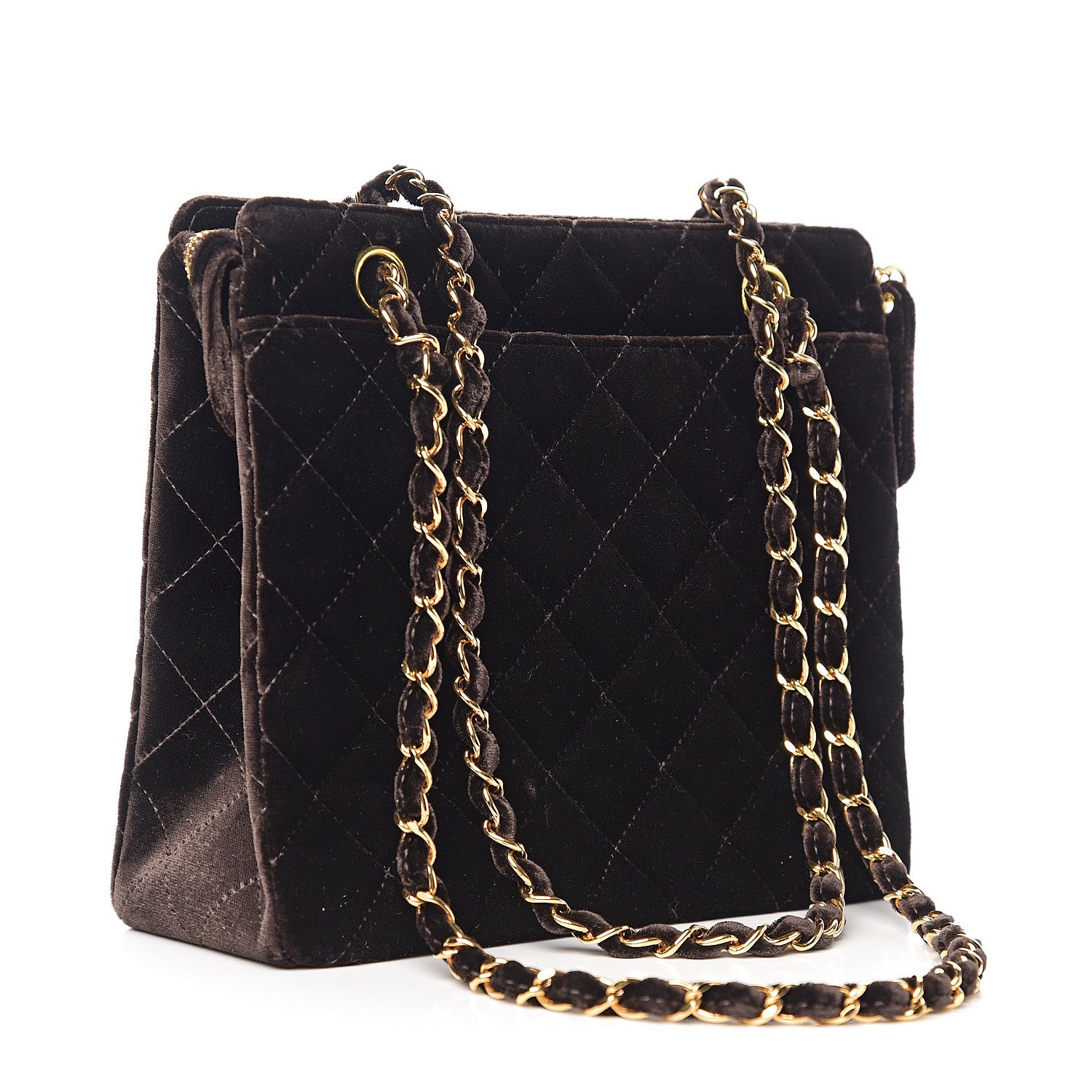 Chanel Velvet Quilted Shoulder Bag Brown 2 of 10