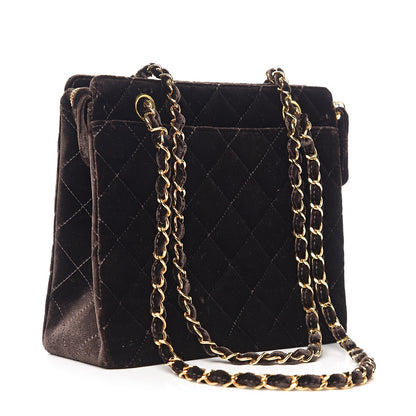 Chanel Velvet Quilted Shoulder Bag Brown 2 of 10