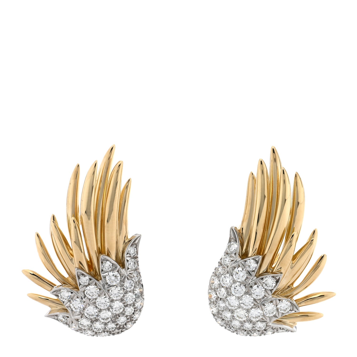 Tiffany 18K Yellow Gold Platinum Diamond Schlumberger Flame Clip On Earrings 1 of 5