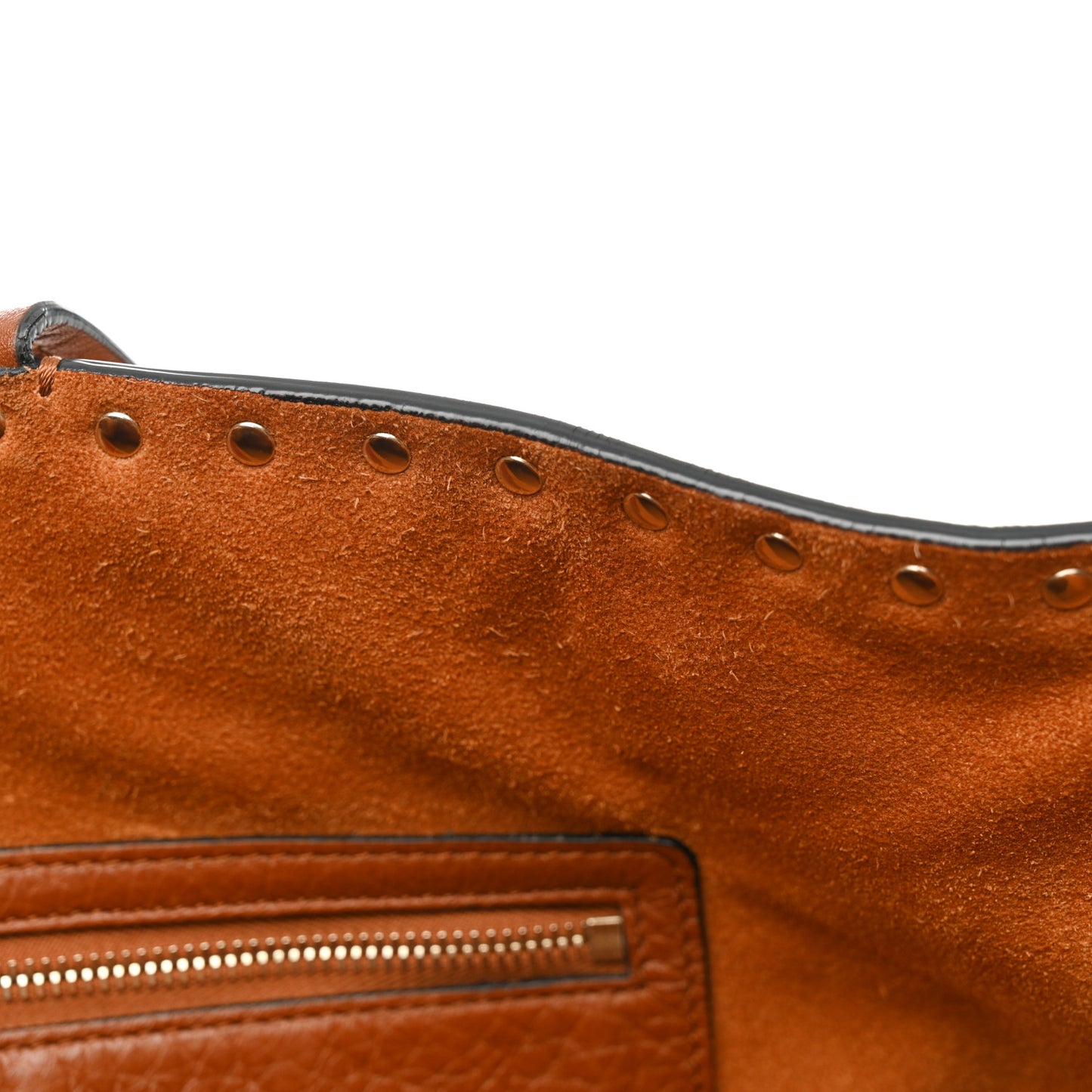 Grained Calfskin Rockstud Shoulder Tote Bright Cognac