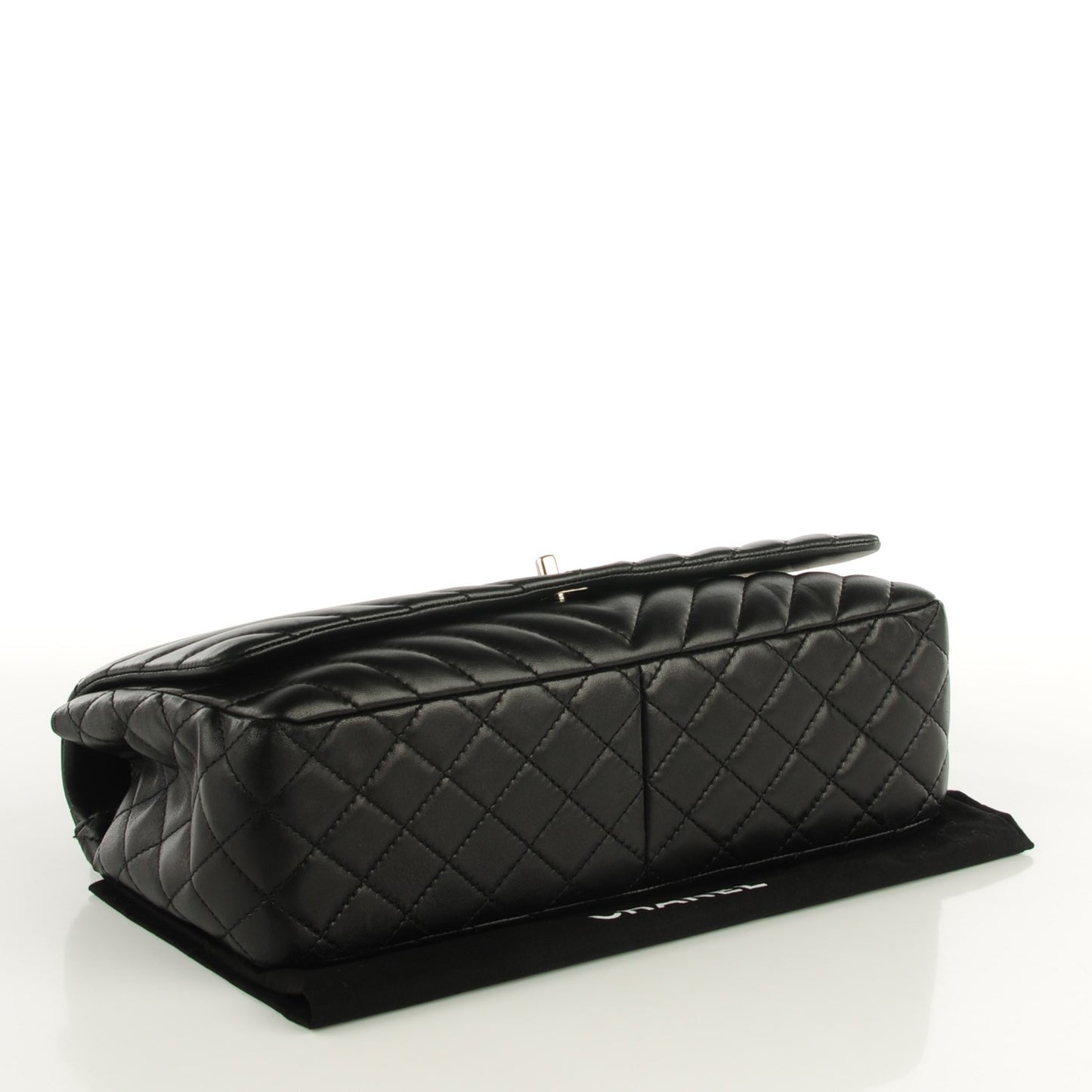 Lambskin Chevron Quilted Large Surpique Flap Black
