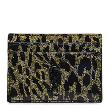 Saint Laurent Patent Glitter Leopard Monogram Credit Card Case Black Multi 1 of 5