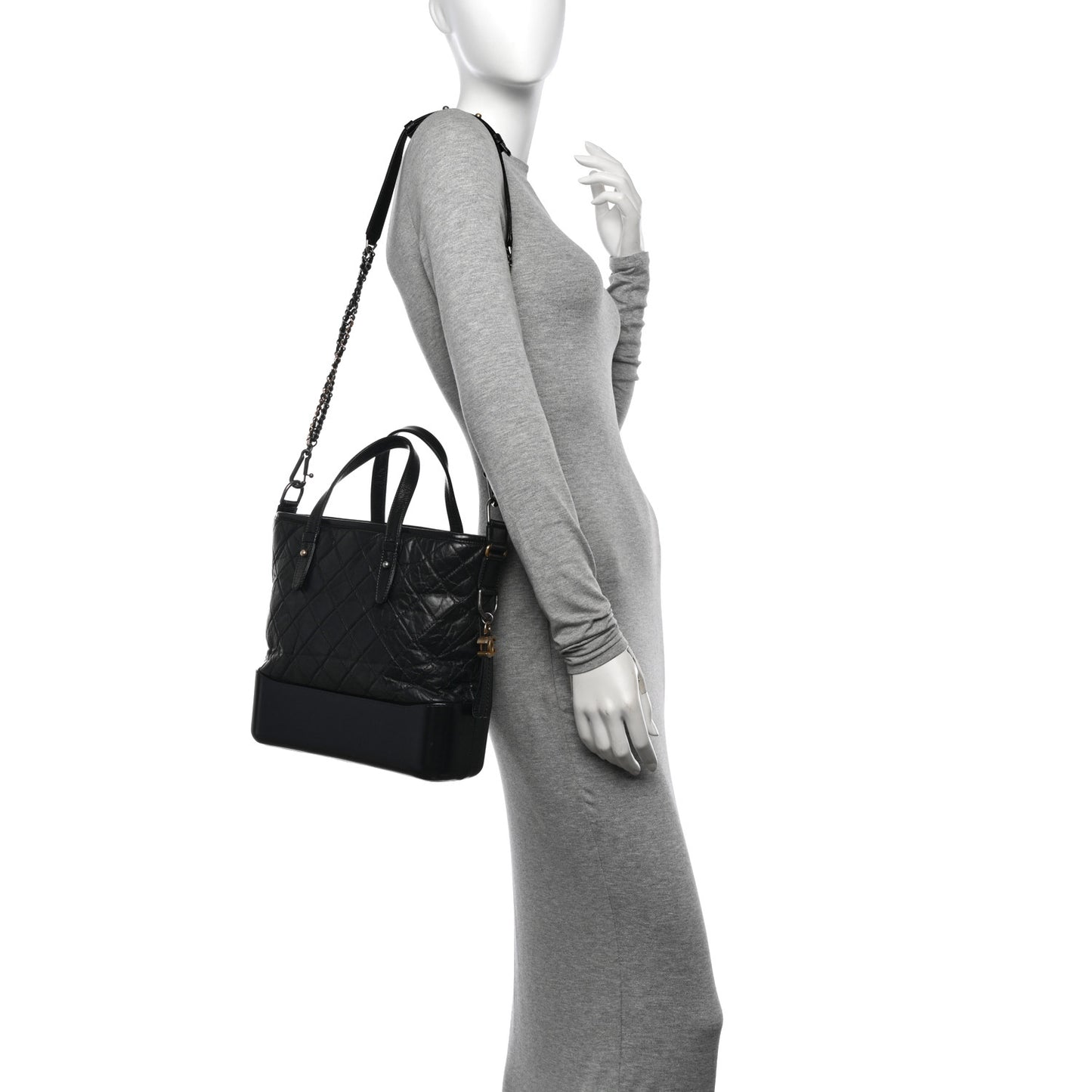 Aged Calfskin Quilted Medium Gabrielle Shopping Tote Black