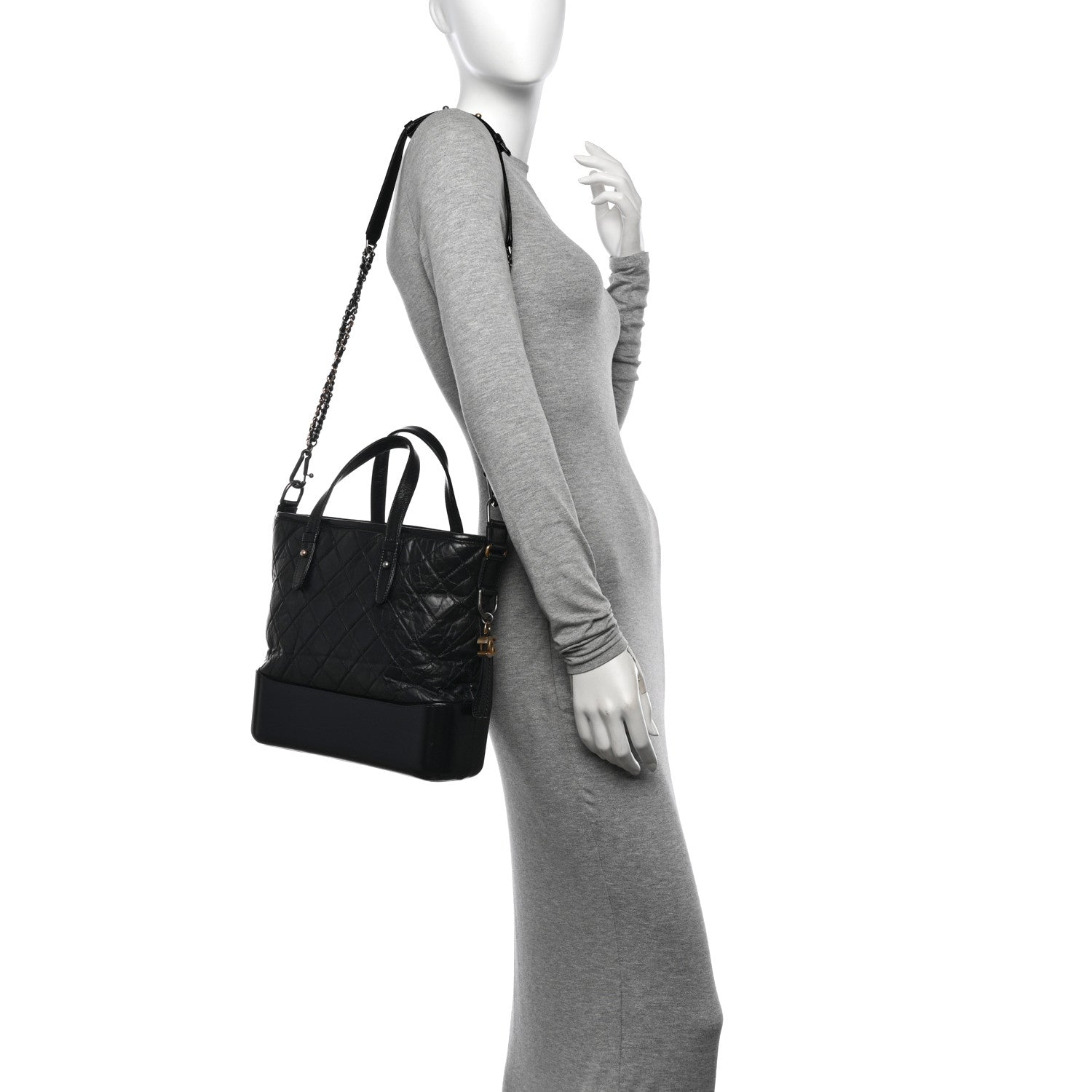 Chanel Aged Calfskin Quilted Medium Gabrielle Shopping Tote Black 2 of 14