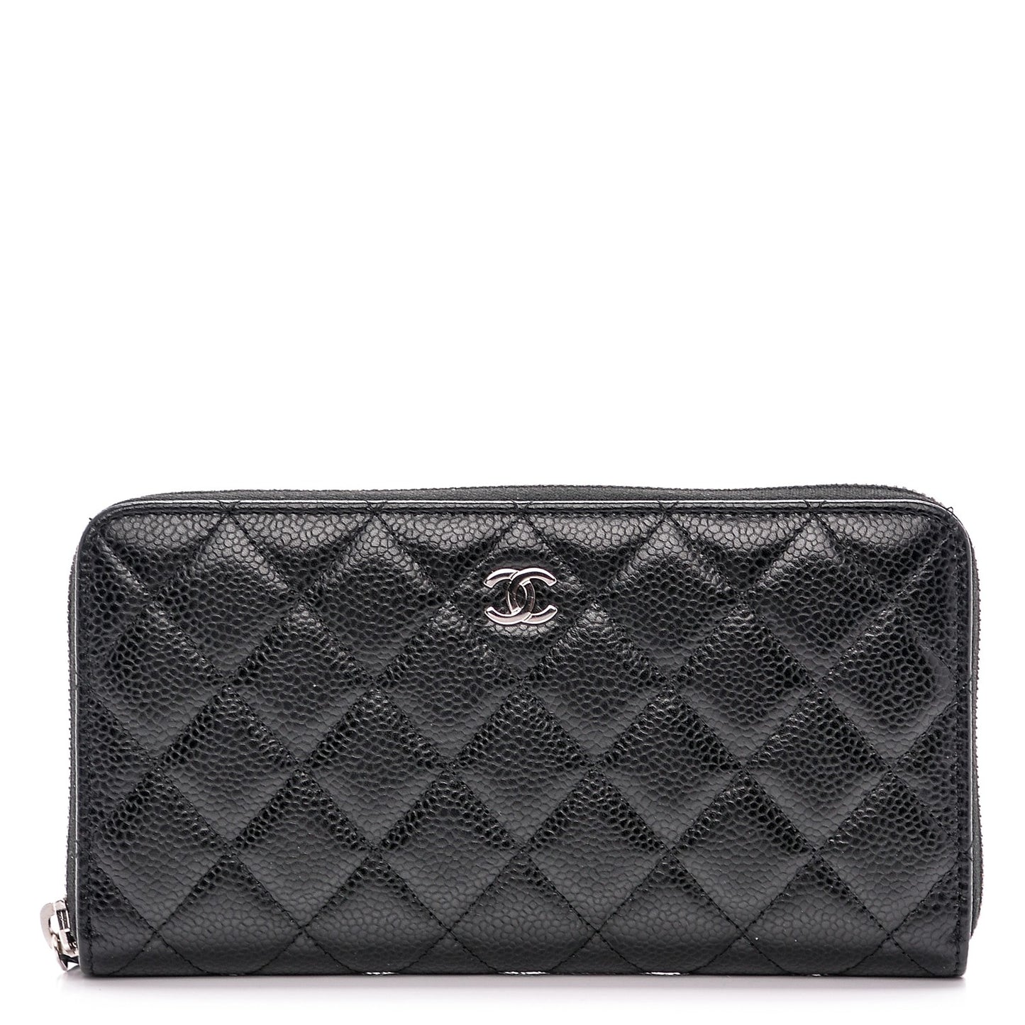 Caviar Quilted Large Gusset Zip Around Wallet Black