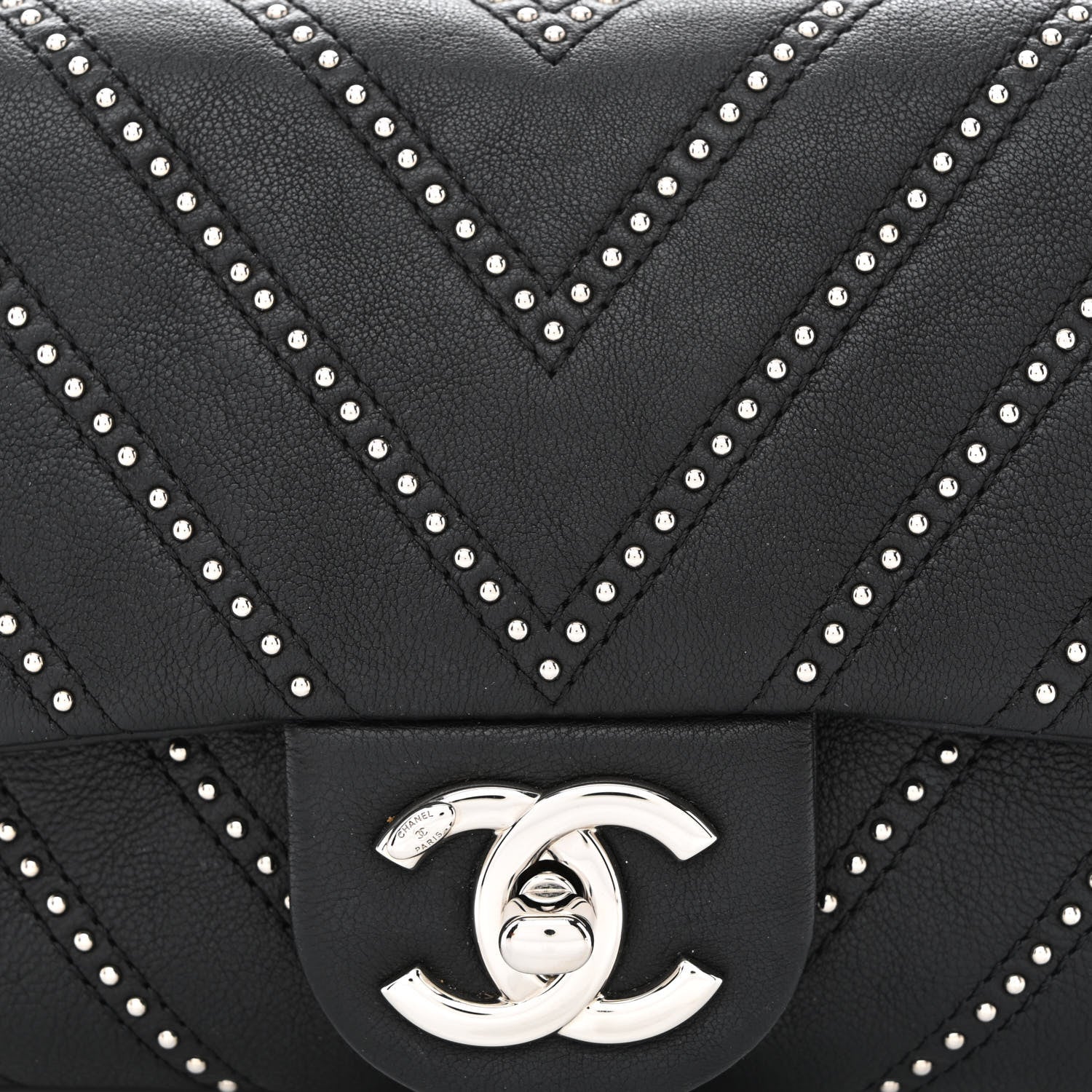 Chanel Calfskin Studded Chevron Stud Wars Waist Bag Black 8 of 10