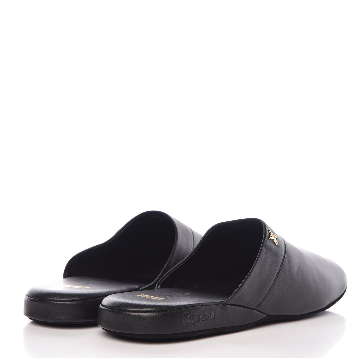 Louis Vuitton X SUPREME Lambskin Mens Hugh Slippers 6 Black 4 of 8
