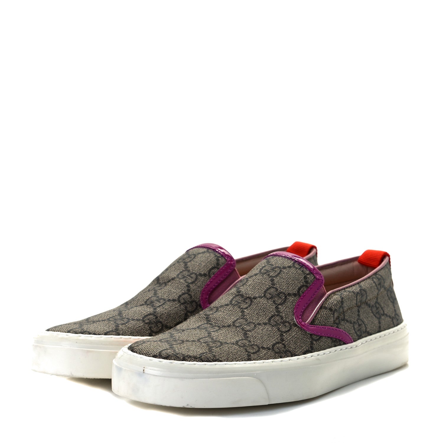 Gucci GG Supreme Monogram Womens Slip On Sneakers 35 Beige Ebony New Rosette Carmine Rose Sun Orange 2 of 7