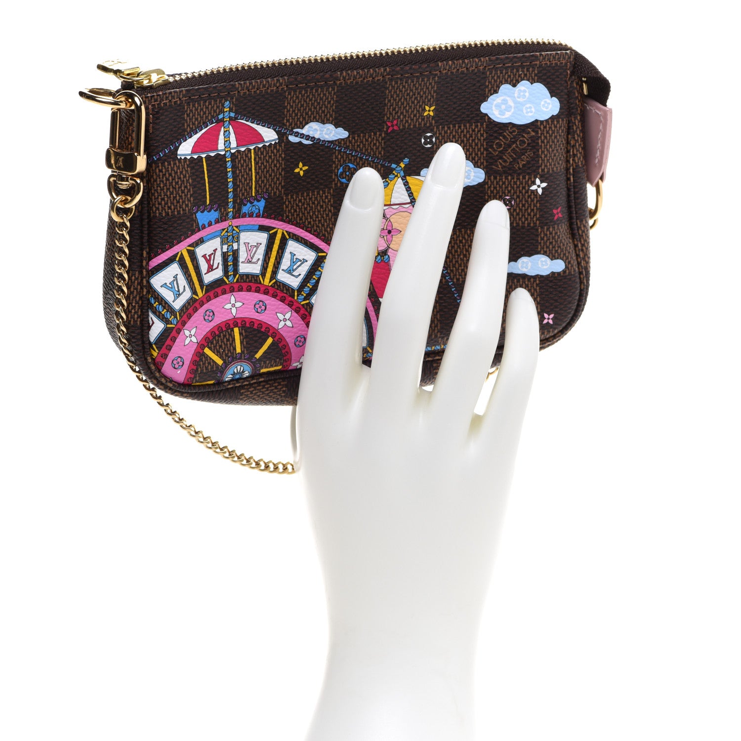 Louis Vuitton Damier Ebene 2020 Christmas Animation Big Wheel Mini Pochette Accessories Rose Ballerine 3 of 10