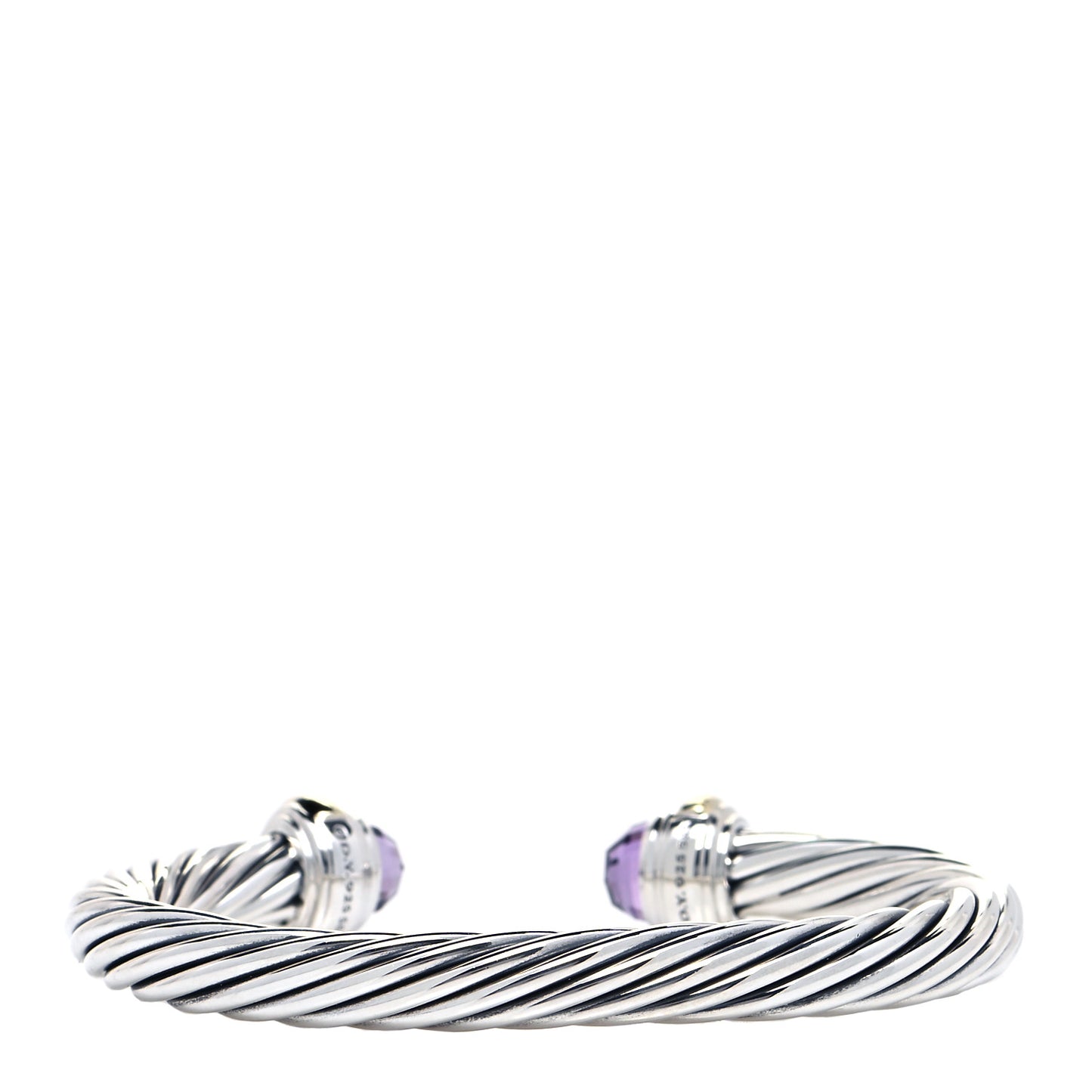 Sterling Silver 14K Yellow Gold Amethyst 7mm Cable Classics Bracelet