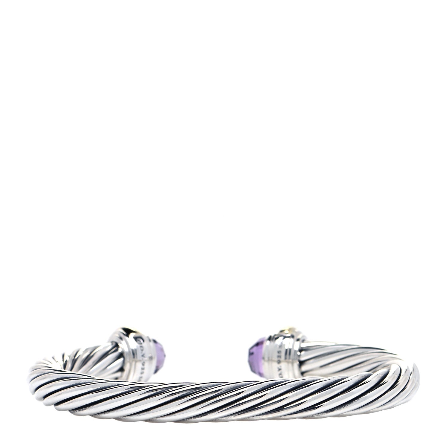 David Yurman Sterling Silver 14K Yellow Gold Amethyst 7mm Cable Classics Bracelet 3 of 4