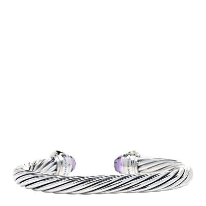 David Yurman Sterling Silver 14K Yellow Gold Amethyst 7mm Cable Classics Bracelet 3 of 4