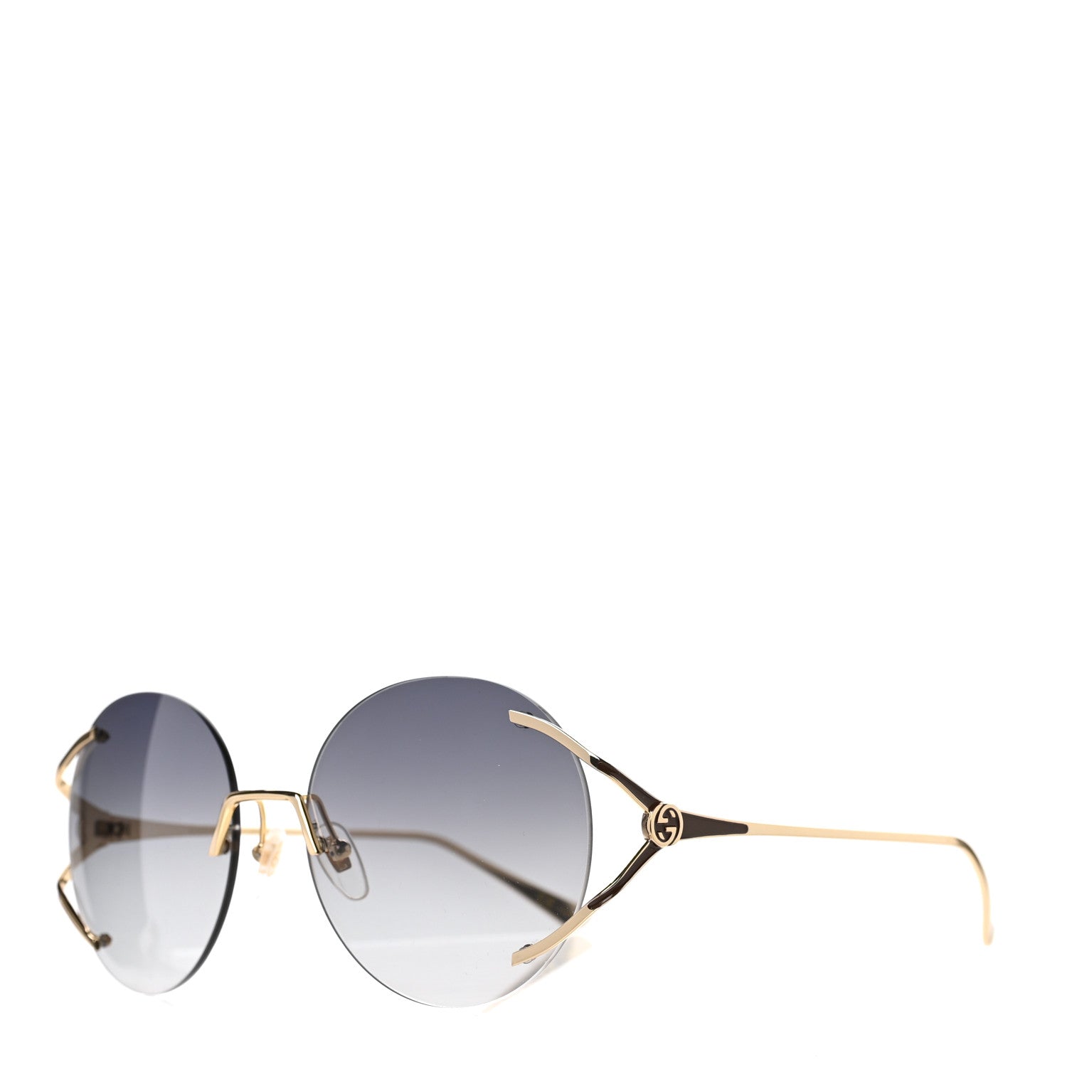 Gucci Metal Oversized Round Frame Sunglasses GG0645S Gold Grey 1 of 9